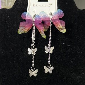 Silver Butterfly Drop Earrings